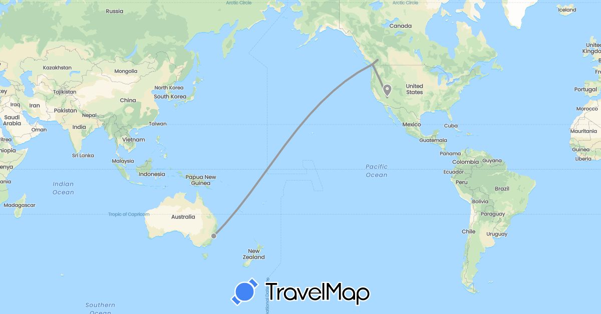 TravelMap itinerary: driving, plane in Australia, Canada, United States (North America, Oceania)
